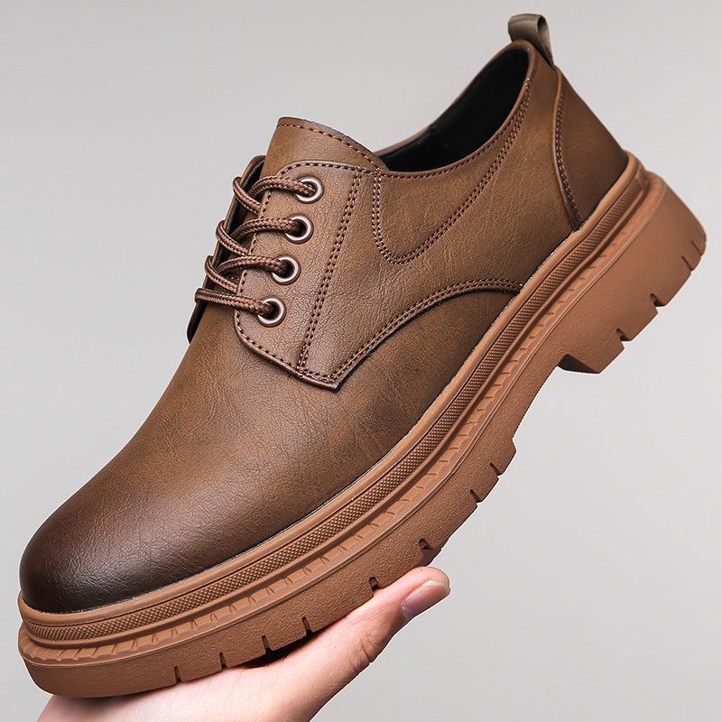 Men'S Leather Shoes British Thick-Soled Casual Derby Shoes Men'S Formal Dress Wedding Workwear Low-Top Martin Boots - Image 3